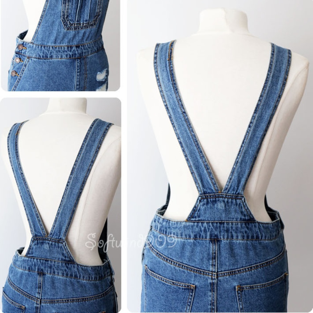 ❌Sold Out ❌Denim Blue Distress Overall Skirt Dress - Picture 3 of 8